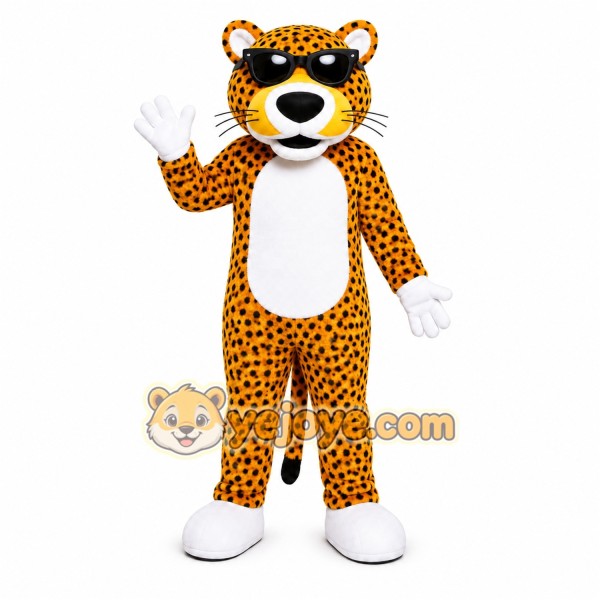Yellow Leopard Mascot Costume with Custom Logo