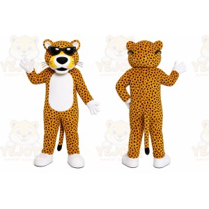 Yellow Leopard Mascot Costume with Custom Logo