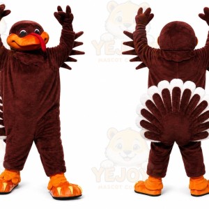 Brown Turkey Mascot Costume with Custom Logo