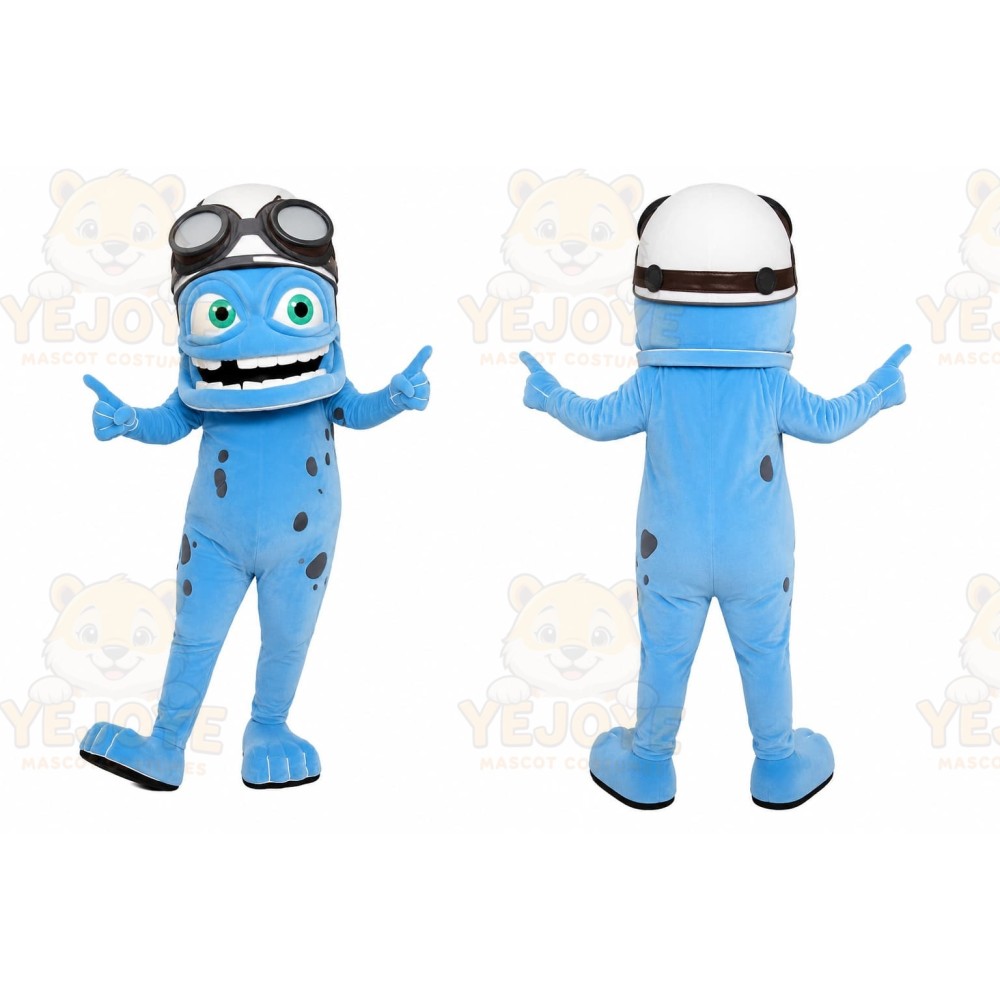 Blue Alien Mascot Costume with Custom Logo