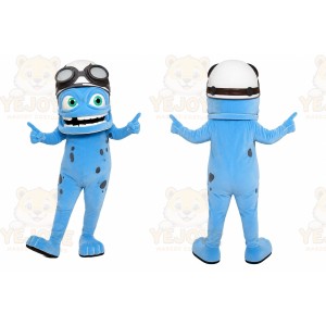 Blue Alien Mascot Costume with Custom Logo