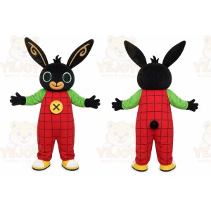 Black Rabbit Mascot Costume with Custom Logo