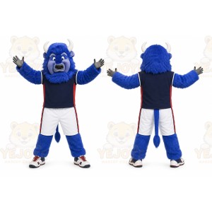 Blue Bull Mascot Costume with Custom Logo
