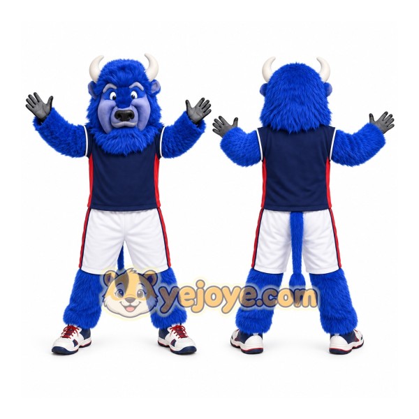 Blue Bull Mascot Costume with Custom Logo