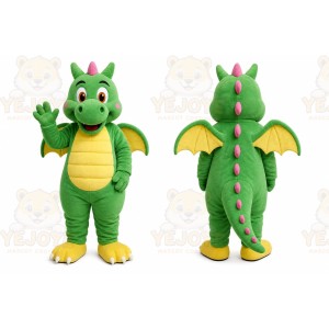 Green Dragon Mascot Costume with Custom Logo