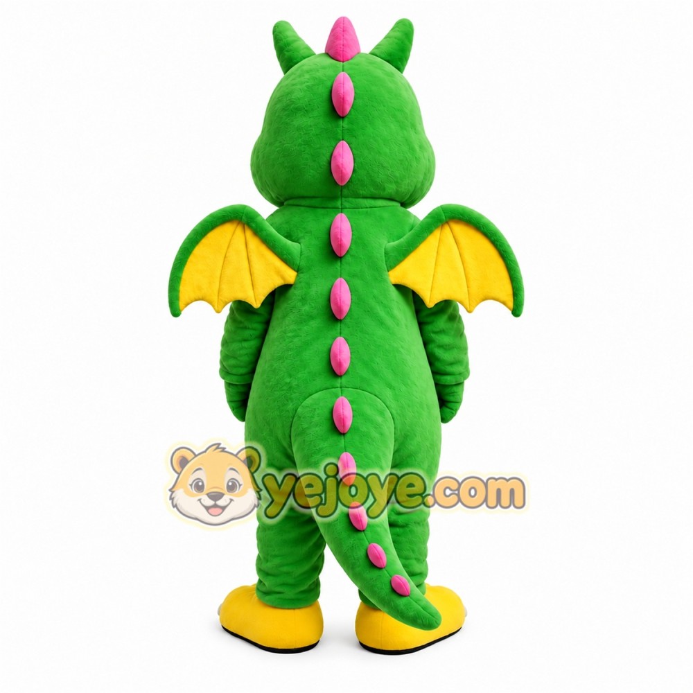 Green Dragon Mascot Costume with Custom Logo