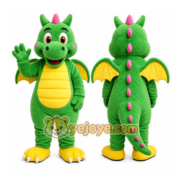 Green Dragon Mascot Costume with Custom Logo