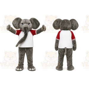 Gray Elephant Mascot Costume with Custom Logo