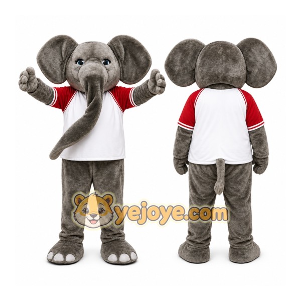 Gray Elephant Mascot Costume with Custom Logo