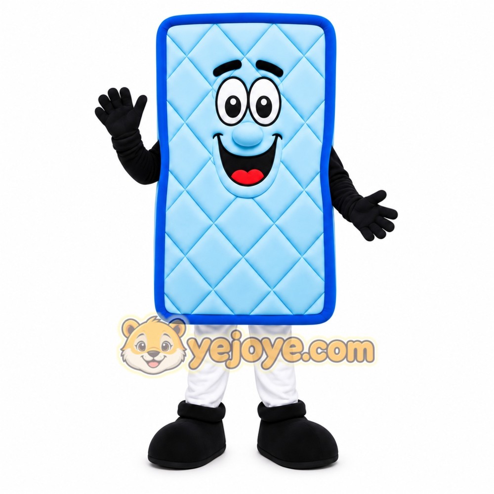 Blue Rectangle Mascot Costume with Custom Logo Blue Rectangle Mascot Costume with Custom Logo