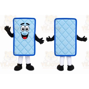 Blue Rectangle Mascot Costume with Custom Logo