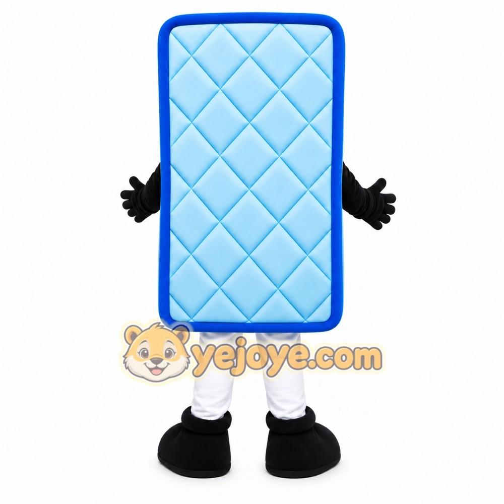 Blue Rectangle Mascot Costume with Custom Logo Blue Rectangle Mascot Costume with Custom Logo