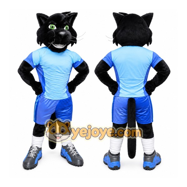 Black Cat Mascot Costume with Custom Logo