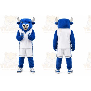 Blue Bull Mascot Costume with Custom Logo