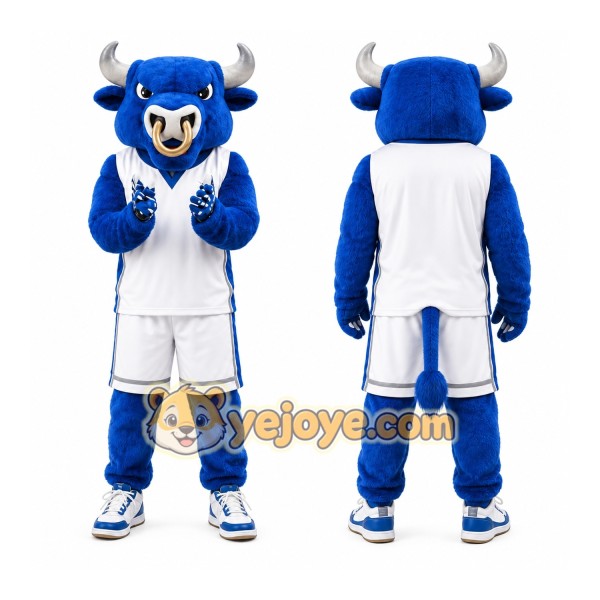 Blue Bull Mascot Costume with Custom Logo