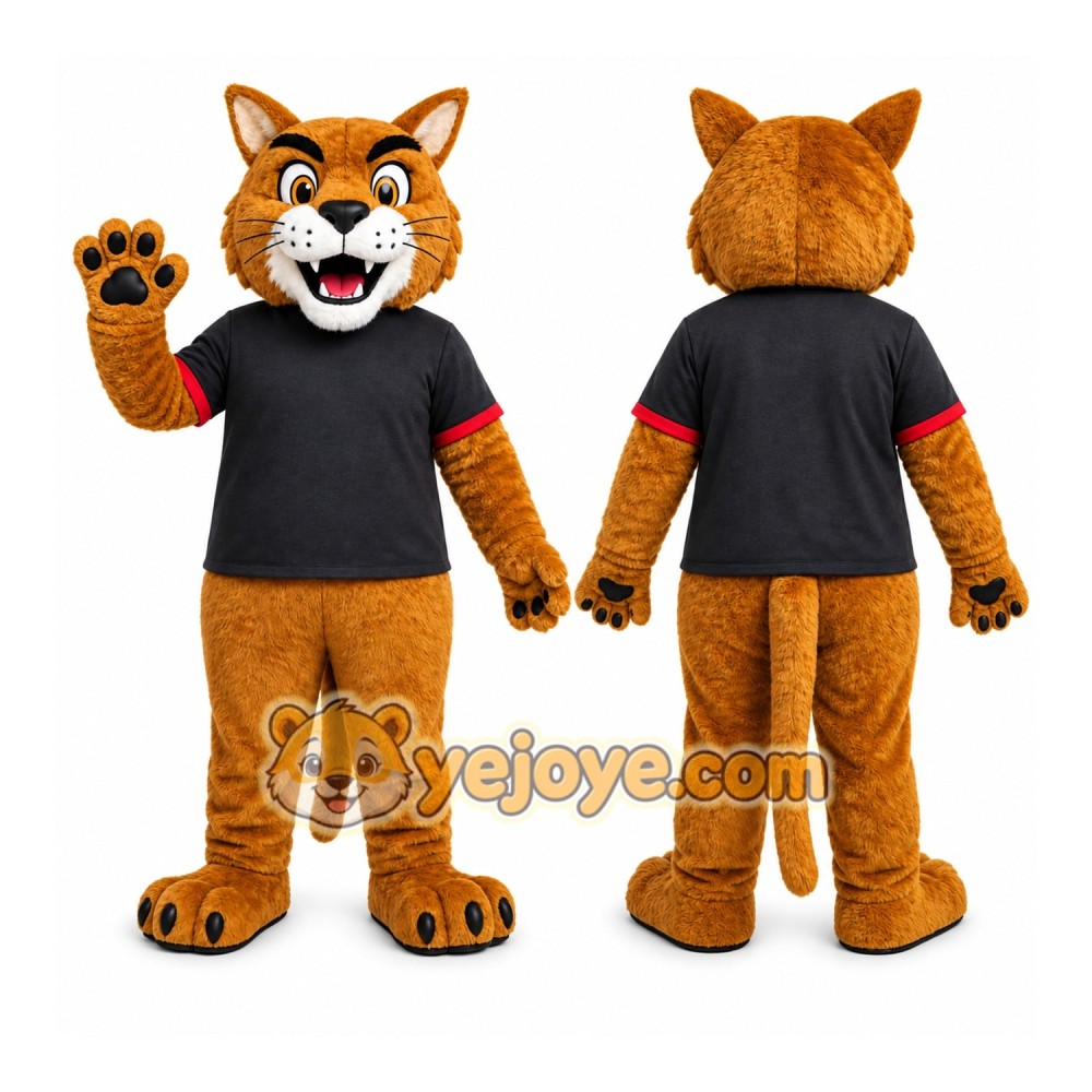 Brown Cougar Mascot Costume with Custom Logo