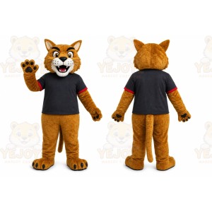 Brown Cougar Mascot Costume with Custom Logo