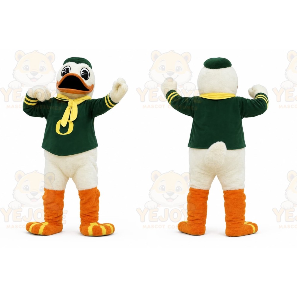 White Duck Mascot Costume with Custom Logo
