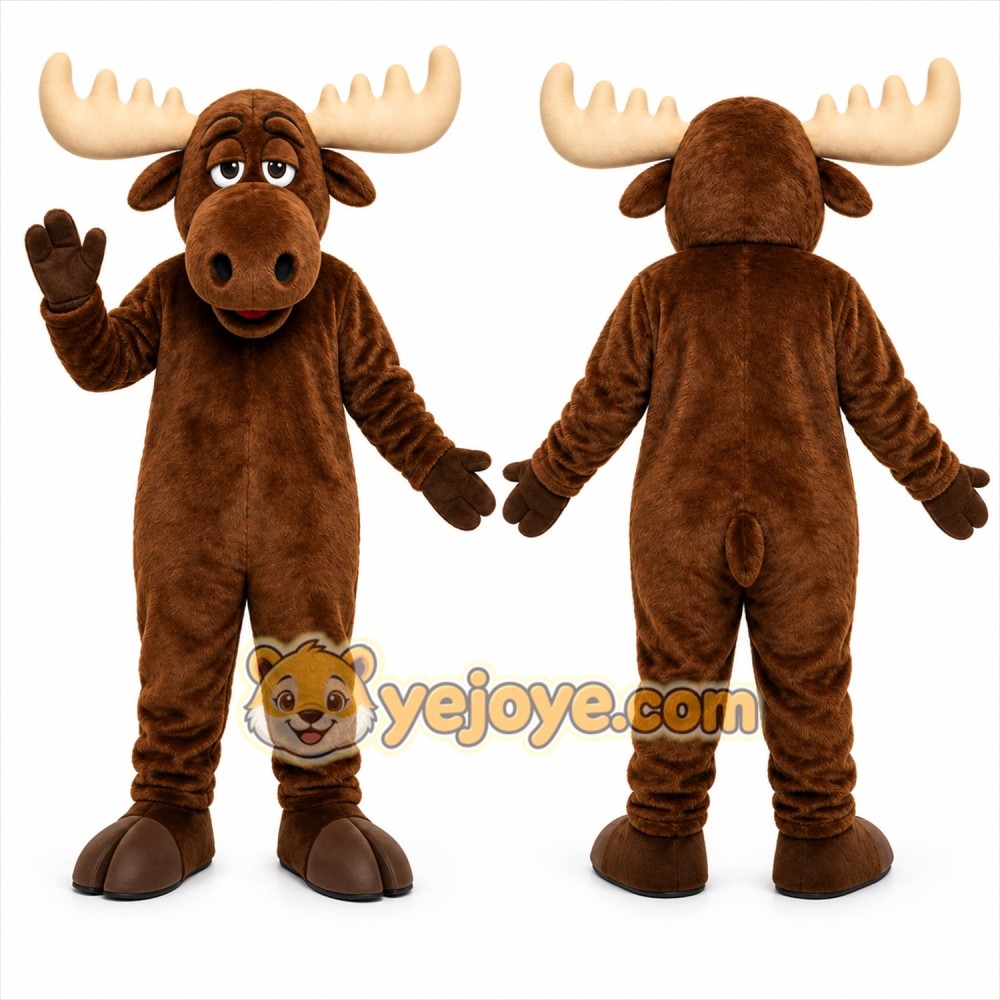 Brown Moose Mascot Costume with Custom Logo Brown Moose Mascot Costume with Custom Logo