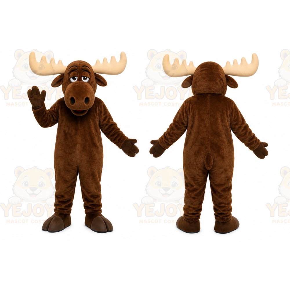 Brown Moose Mascot Costume with Custom Logo