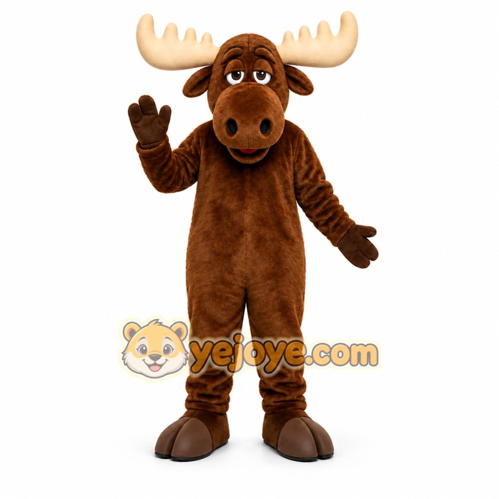Brown Moose Mascot Costume with Custom Logo Brown Moose Mascot Costume with Custom Logo