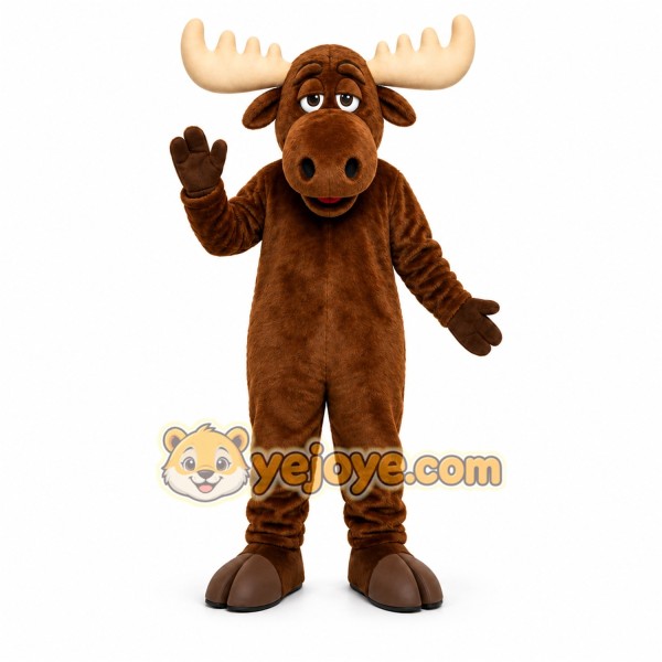 Brown Moose Mascot Costume with Custom Logo