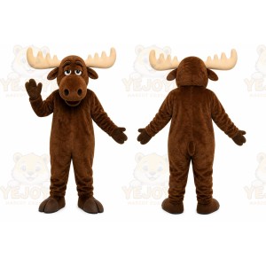 Brown Moose Mascot Costume with Custom Logo