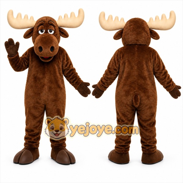 Brown Moose Mascot Costume with Custom Logo