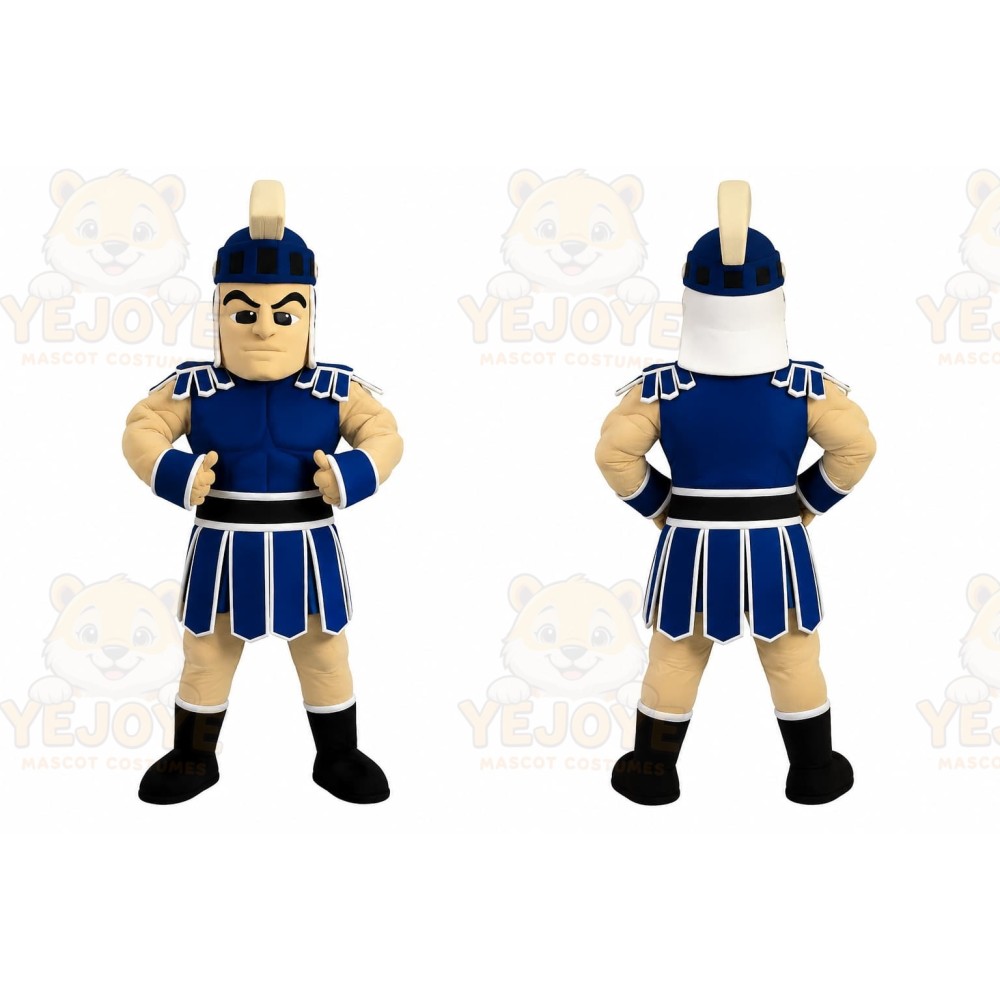 Blue Roman Warrior Mascot Costume with Custom Logo