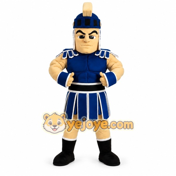 Blue Roman Warrior Mascot Costume with Custom Logo