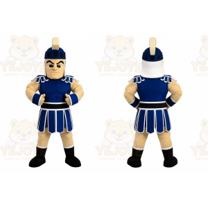 Blue Roman Warrior Mascot Costume with Custom Logo