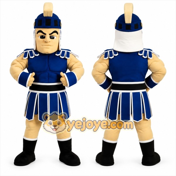 Blue Roman Warrior Mascot Costume with Custom Logo