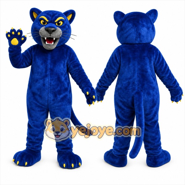 Blue Cougar Mascot Costume with Custom Logo