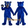 Blue Cougar Mascot Costume with Custom Logo