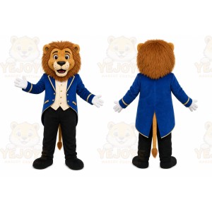 Blue Lion Mascot Costume with Custom Logo