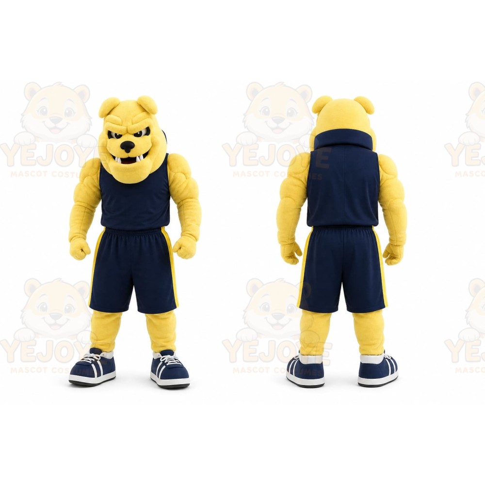 Yellow Bulldog Mascot Costume with Custom Logo