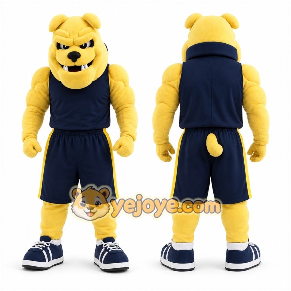 Yellow Bulldog Mascot Costume with Custom Logo