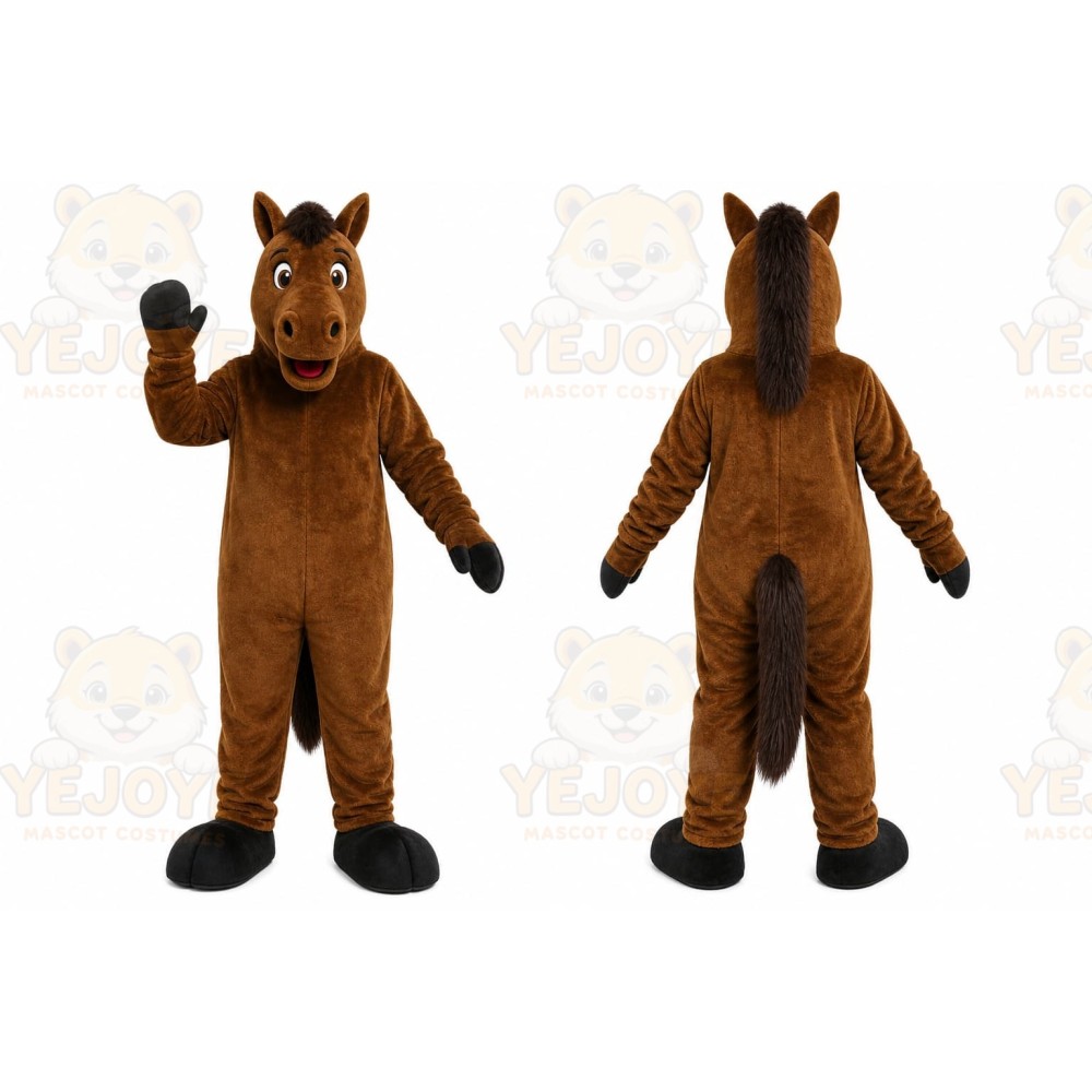 Brown Horse Mascot Costume with Custom Logo