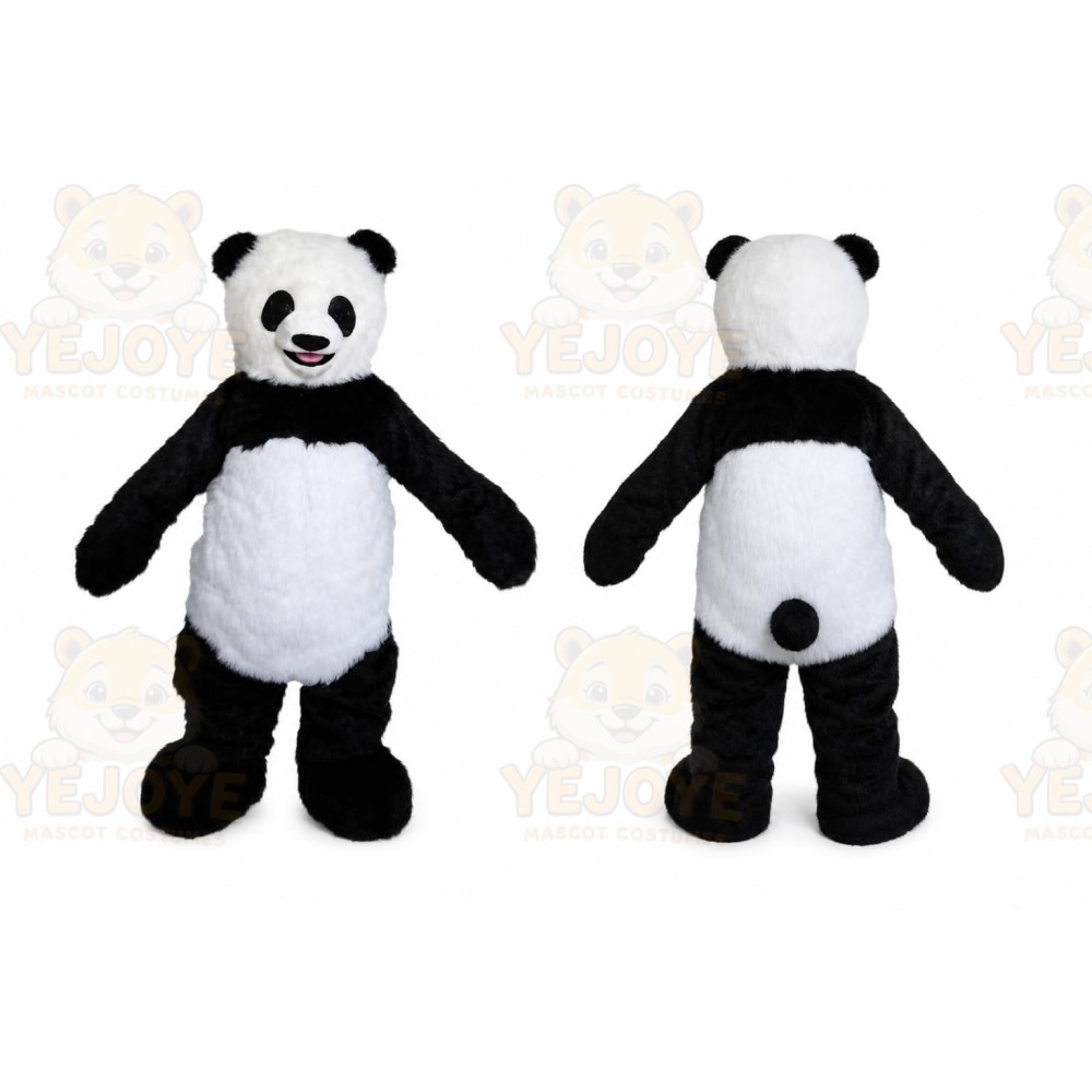 Black Panda Mascot Costume with Custom Logo