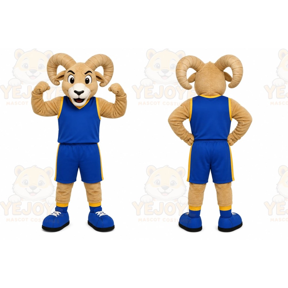Tan Ram Mascot Costume with Custom Logo