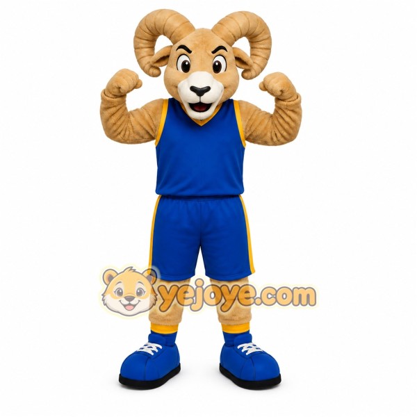 Tan Ram Mascot Costume with Custom Logo Tan Ram Mascot Costume with Custom Logo