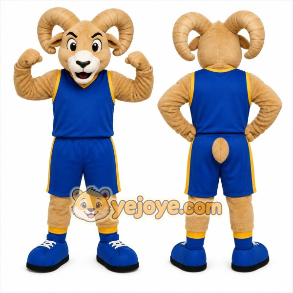 Tan Ram Mascot Costume with Custom Logo