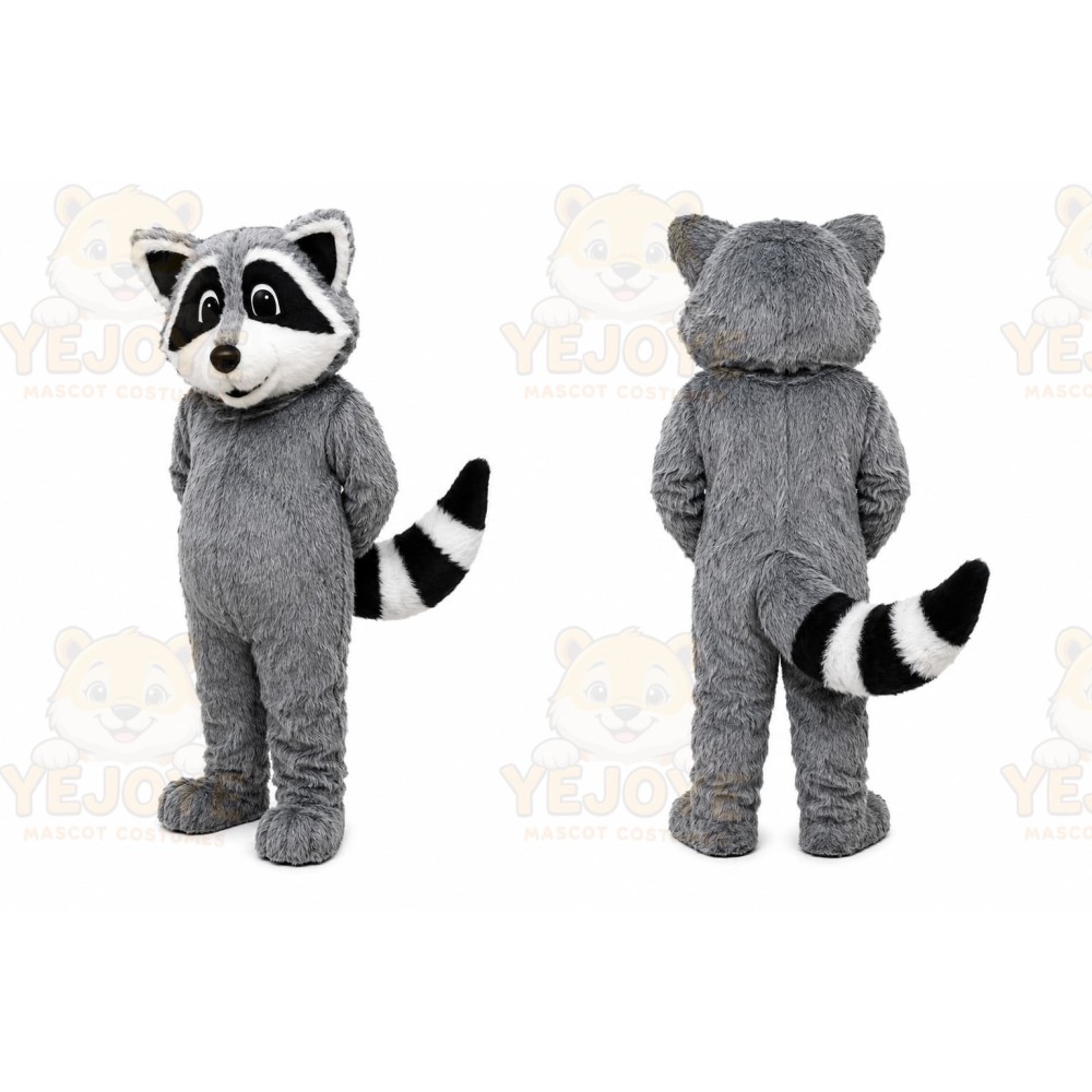 Gray Raccoon Mascot Costume with Custom Logo