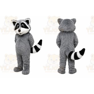 Gray Raccoon Mascot Costume with Custom Logo