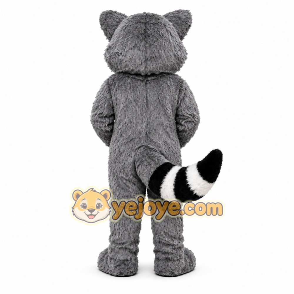 Gray Raccoon Mascot Costume with Custom Logo