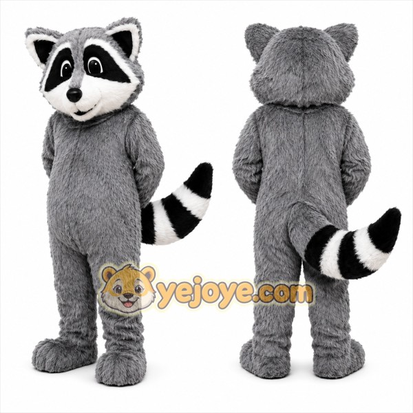 Gray Raccoon Mascot Costume with Custom Logo