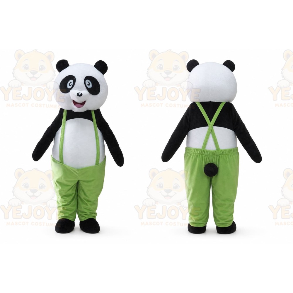White Panda Mascot Costume with Custom Logo