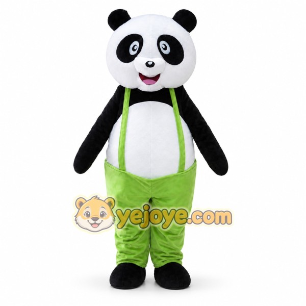 White Panda Mascot Costume with Custom Logo