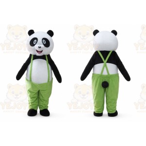 White Panda Mascot Costume with Custom Logo