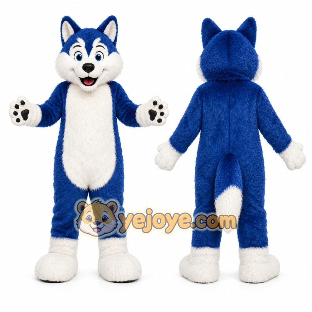 Blue Dog Mascot Costume with Custom Logo